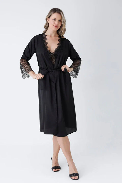 6-Piece Ssilk Black Nightgown Set