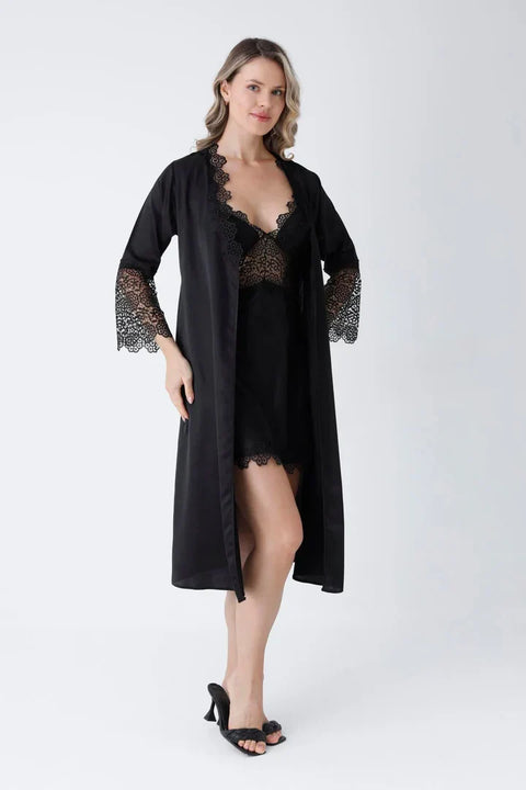 6-Piece Ssilk Black Nightgown Set