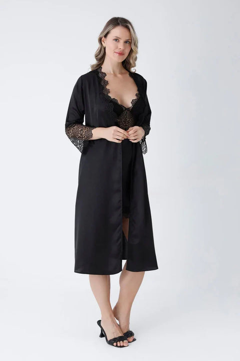 6-Piece Ssilk Black Nightgown Set