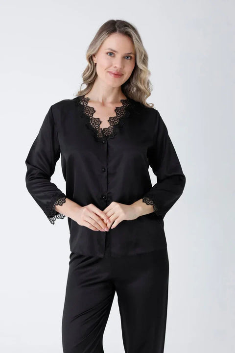 6-Piece Ssilk Black Nightgown Set