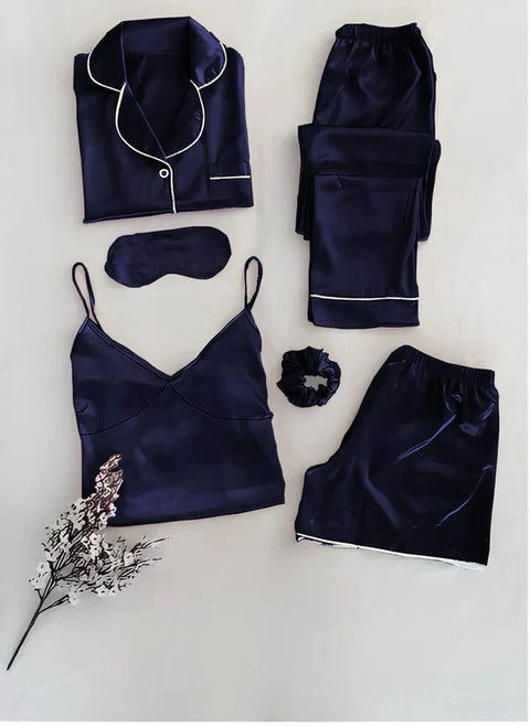 6 IN 1 SILK BLUE NIGHT SUIT SET