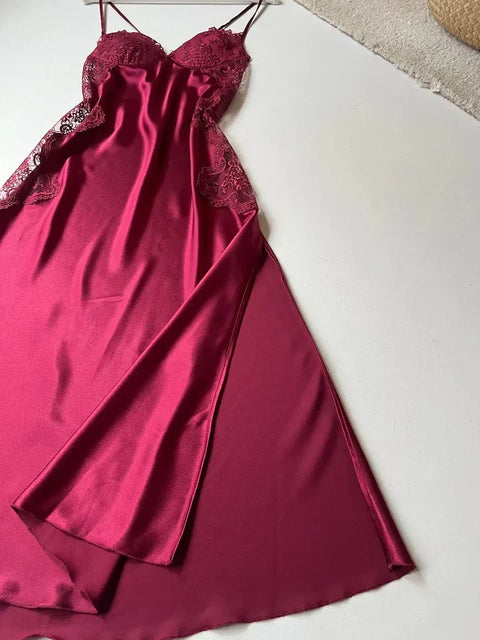 6Pcs Slit Turkish Style Nighty Set Maroon