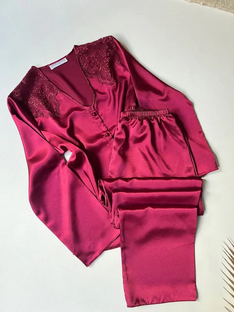 6Pcs Slit Turkish Style Nighty Set Maroon